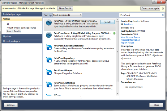 NuGet Packages Dialog